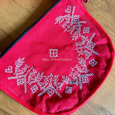 HAND CRAFTED KASUTI RED SLING BAG